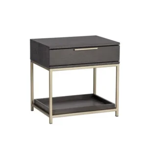 Modern Black Oak Side Table with Gold Frame and Lower Tray Shelf - Image 1