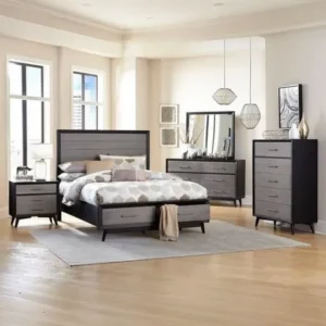 Classic Grey and Black Slat Style Wooden Bed with Storage Drawers - Image 1