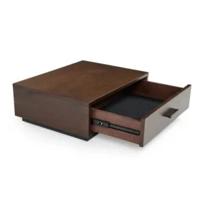 Modern Minimalist Dark Brown Polish Square Side Table with Storage - Image 1