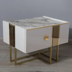 Luxury Turkish Grey Fabric Bed with Mirror Border Headboard - Image 3