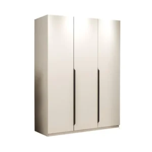 Modern Minimalist Triple Door Wardrobe in Glossy White with Vertical Black Handles - Image 1