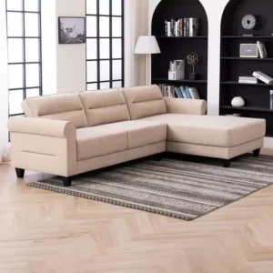 Elegant Beige L-Shaped Sectional Sofa with Deep Seating and Track Arms - Image 2
