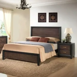 Classic Dark Brown Polish Bed with High Headboard and Matching Nightstand Set - Image 1