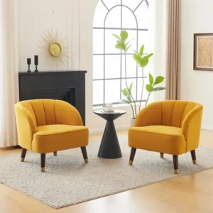 Vibrant Orange Scalloped Velvet Accent Chairs with Gold Tipped Legs - Image 1