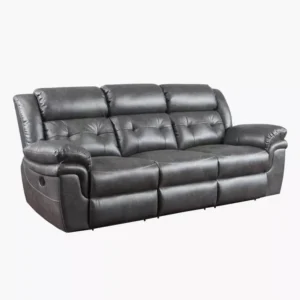 Luxury Black Leather-Rite Triple Seater Reclining Sofa with Plush Cushioning - Image 3