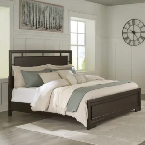 Classic Dark Brown Polished Solid Wood Bedroom Set with Paneled Headboard - Image 2