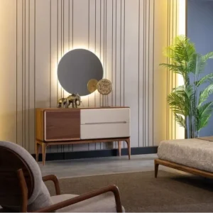 Alina Modern Half-Polish Wooden Bed with Curved Fabric Headboard - Image 2