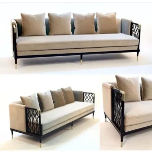 Turkish Design Slim-Frame Sofa with Intricate Laser-Cut Side Panels - Image 1
