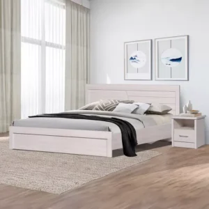 Contemporary Beige Laminated Bed Set with Sleek Linear Headboard - Image 2