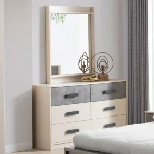 Contemporary Beige and Grey Laminated Fabric Bed - Image 2