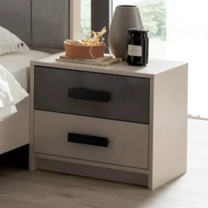 Contemporary Beige and Grey Laminated Fabric Bed - Image 3