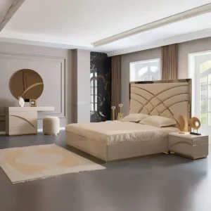 Modern Turkish High-Profile Fabric Bed in White Leather Rite - Image 1