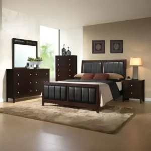 Classic Dark Brown Polish Bed Set with Black Leather Rite Paneling - Image 1