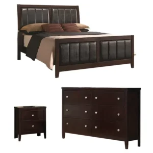 Classic Dark Brown Polish Bed Set with Black Leather Rite Paneling - Image 2