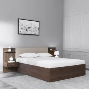 Modern Laminated Platform Bed with Integrated Shelving and Floating Nightstands - Image 1