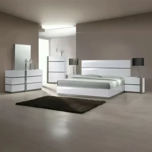 Luxe High-Gloss White and Grey Modern Platform Bedroom Set - Image 1