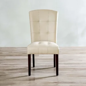 Classic White Leather-Rite Dining Chair with Dark Walnut Legs - Image 2