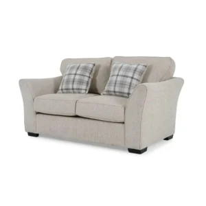 Classic Three-Seater Jute Fabric Sofa with Plaid Accent Pillows - Image 2