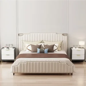 Seraphina Turkish White Leather Rite Bed with Fluted Headboard - Image 1