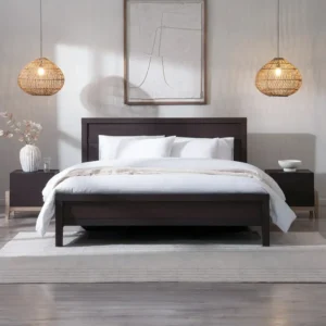 Simple Dark Brown Polished Solid Wood Queen Bed Frame - Image 1