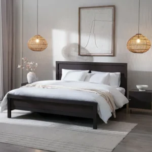 Simple Dark Brown Polished Solid Wood Queen Bed Frame - Image 2