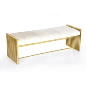 Glamorous Gold Metal Frame Bench with White Velvet Segmented Seating - Image 1