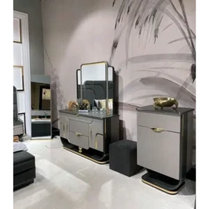 Turkish Style Ultra-Modern Charcoal Fabric Bed with Oversized Wingback Headboard - Image 2