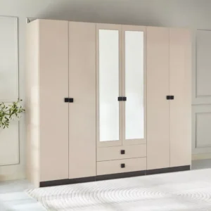 Minimalist Six-Door White Decon Bedroom Cupboard with Black Accents - Image 1