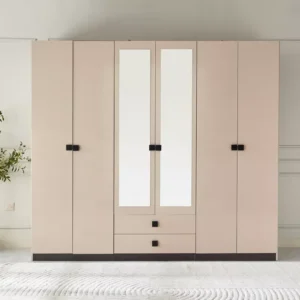 Minimalist Six-Door White Decon Bedroom Cupboard with Black Accents - Image 2