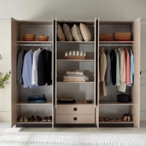 Minimalist Six-Door White Decon Bedroom Cupboard with Black Accents - Image 3