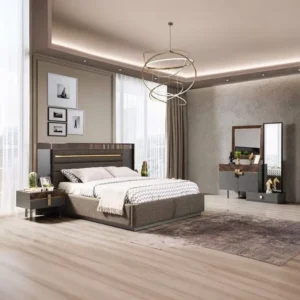 Meridian Turkish Dark Brown & Grey Jute Upholstered Bed - Image 1