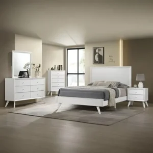 Contemporary White Deco Bedroom Set with Tapered Legs and Silver Accents - Image 1