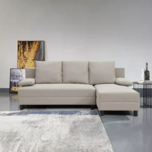 Modern L-Shaped Grey Fabric Sectional Sofa with Adjustable Backrest - Image 1