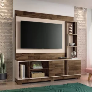 Modern Two-Tone Wall-Mounted LCD Unit with Wood Slat Accents - Image 1