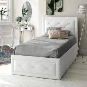 Elegant White Tufted Single Bed with Crystal Detailing and Padded Frame - Image 1