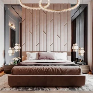 Modern Floor-to-Ceiling Vertical Tufted Wall Bed with Integrated Lighting - Image 1