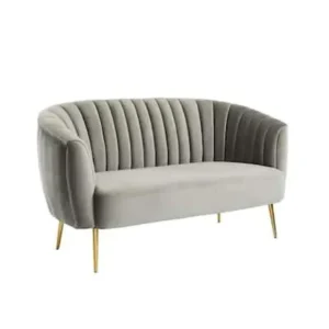Mid-Century Modern Channel Tufted Grey Velvet seat with Gold Legs - Image 1