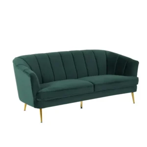 Elegant Emerald Green Velvet Scalloped Back Sofa with Gold Metal Tapered Legs - Image 1