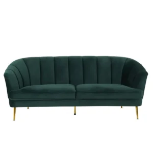 Elegant Emerald Green Velvet Scalloped Back Sofa with Gold Metal Tapered Legs - Image 2