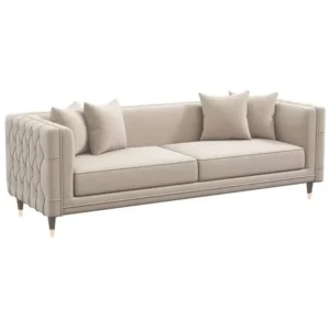 Premium Beige Velvet Sofa with Diamond Quilted Sides - Image 1