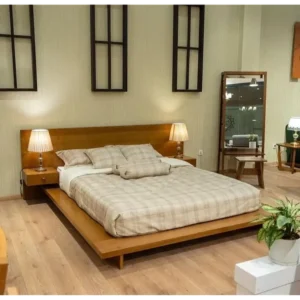 Modern Light Brown Polished Low-Profile Platform Bed - Image 1