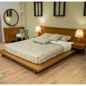 Modern Light Brown Polished Low-Profile Platform Bed - Image 2