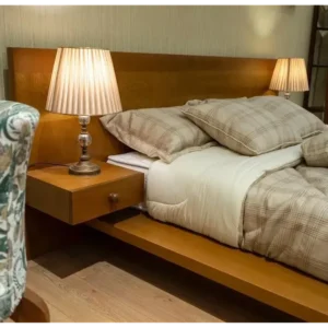 Modern Light Brown Polished Low-Profile Platform Bed - Image 3