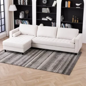 Simple L-Shaped White Leather-Rite Sofa with Black Accents - Image 2