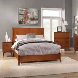 Minimalist Modern Polish Bed with Tapered Spindle Legs - Image 1