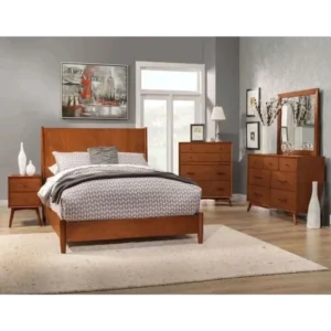 Minimalist Modern Polish Bed with Tapered Spindle Legs - Image 2