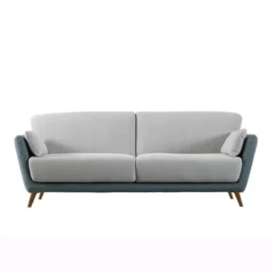 Nordia Modern Two-Tone Fabric Sofa with Grey Jute Upholstery and Blue Trim - Image 1