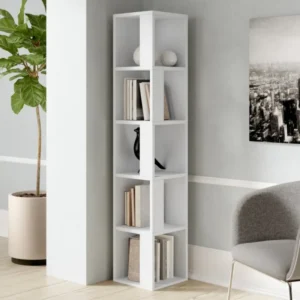 ELEN Modern Corner Display Shelf Bookcase – White - Image 1