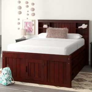 Classic Espresso Solid Wood Captain's Bed with Bookcase Headboard and Storage - Image 1