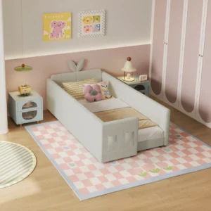 Cozy Sage Green Padded Daybed with Bunny Ear Accent - Image 1